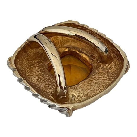 Vintage Slide Pendant Silver and Gold Tone Glass Faceted Stone 13U - Picture 3 of 5